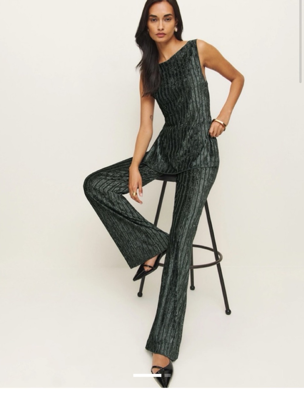 Reformation Forest Green Textured Wide-Leg Jumpsuit